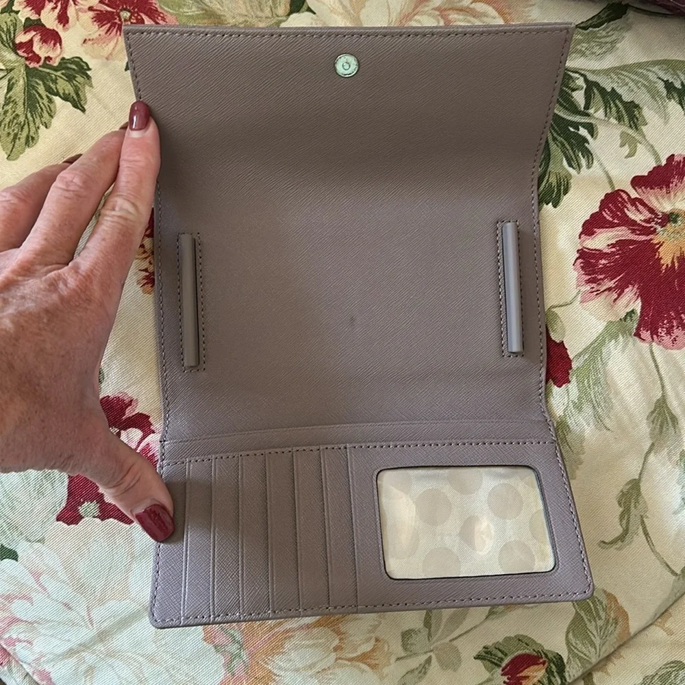 kate spade ♠️ NEW YORK Taupe Saffiano Leather Tri-Fold Cellphone Wallet
